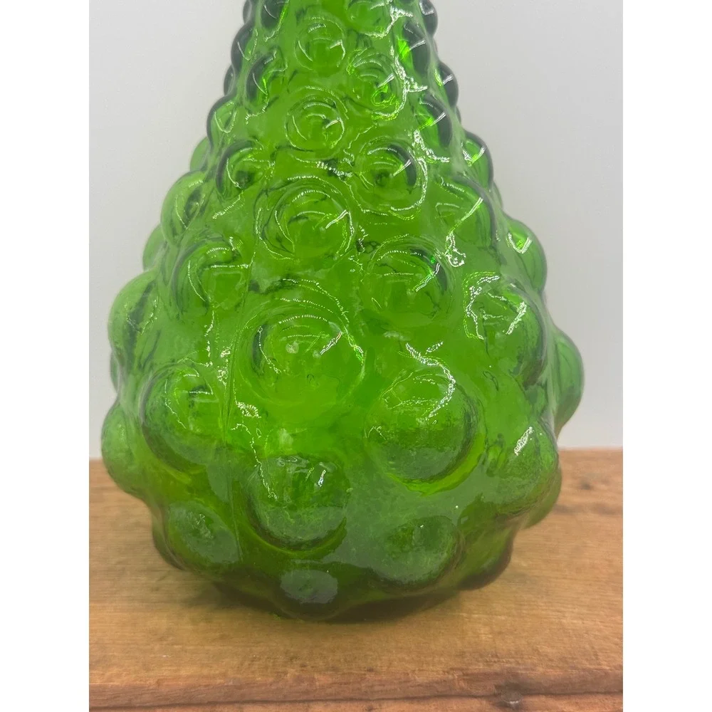 Vintage Green Glass Hobnail Genie Bottle Vase Mid Century Modern Decor 13.5 Inch